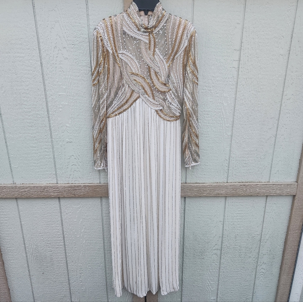 Bob Mackie Vintage 80s Couture Beaded Silk Gown Quiet Luxury Romantic Ethereal 6